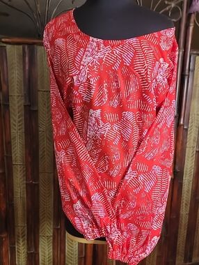 Red And White  Stylish  African Ankara Printed Long Sleeve Top.